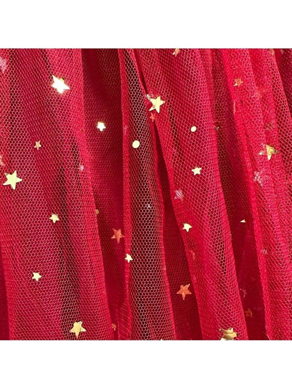 NNJXD Princess Girl Long Sleeve Red Velvet Gold Star Tulle Party Dress - Picture 7 of 15